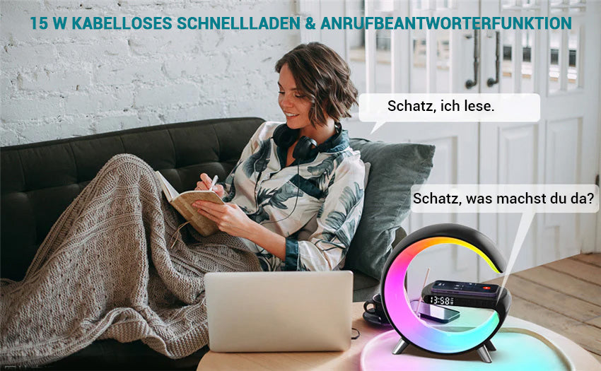 Universal RGB Ladestation LED Kabellose Ladegerät Wecker Bluetooth Lautsprecher | Charging Station Schnellladestation USB C iPhone, Android, Samsung - Phone Heaven Zone