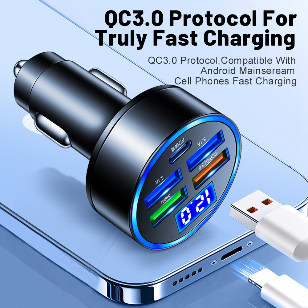 USB Type-C Car Charger & Multi-Port Cigarette Lighter Adapter | Premium Fast Charging for Smartphones, Apple iPhone, Samsung, iOS & Android Devices