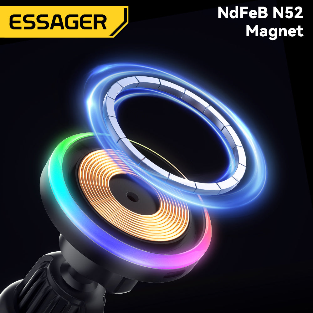 Premium RGB Magnetische Auto Telefon Halter und Qi 15W Drahtlose Ladegerät für Smartphones, Apple iPhone, Samsung, iOS & Android | Universal Telefon Handyhalter & Ladegerät