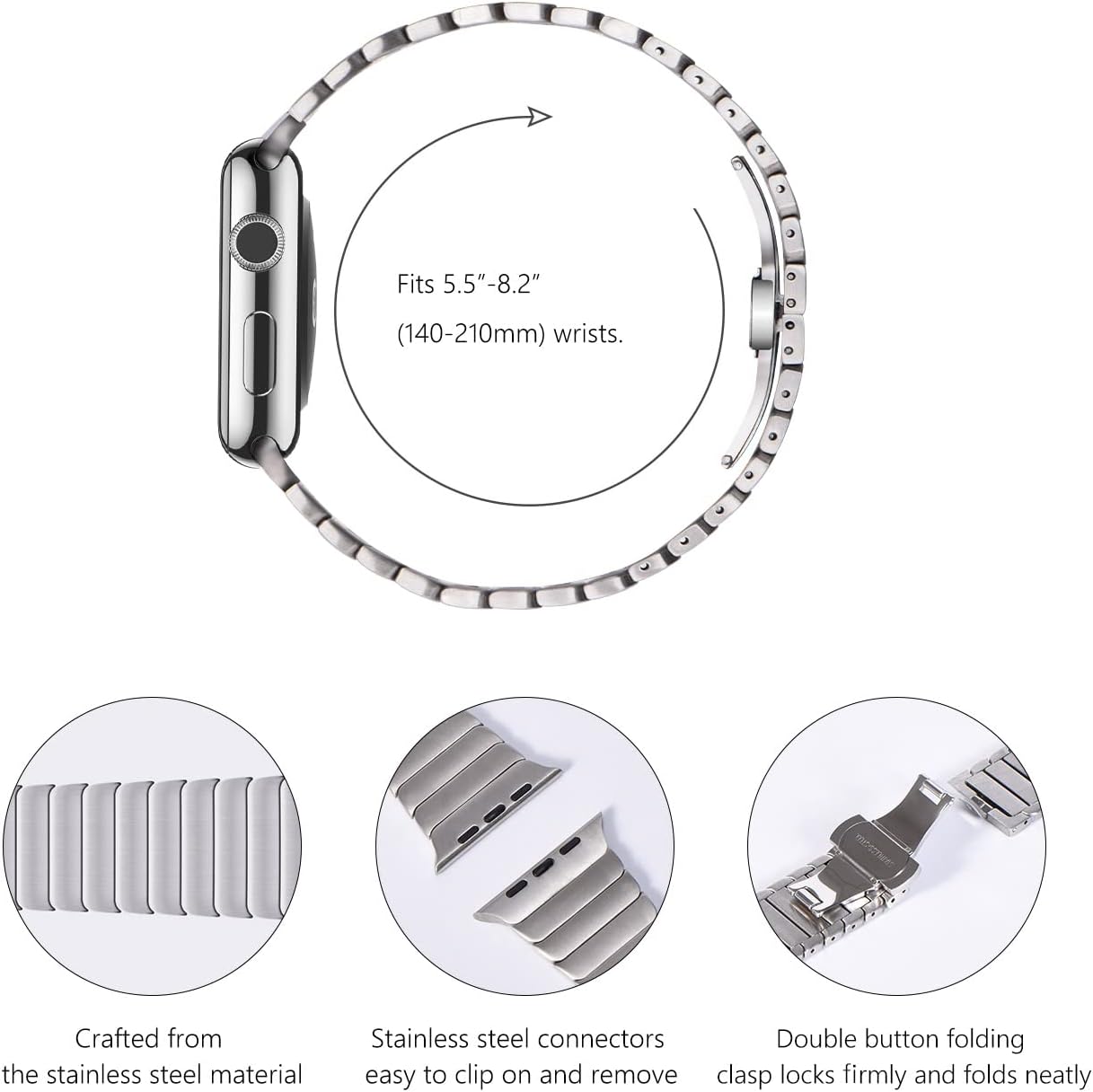 Titanium ribbon for Luxury Apple Watch Series 2 49mm 10/9/8/7/6/5/4/3/2/1 & Ultra 2/1, SE: 2024, 2023, 2022, 2021, 2020, 2019, 2018, 2017, 2016 | Loop for iWatch 45mm 41 42 44mm 38 40mm Stainless Steel Band in Premium Quality