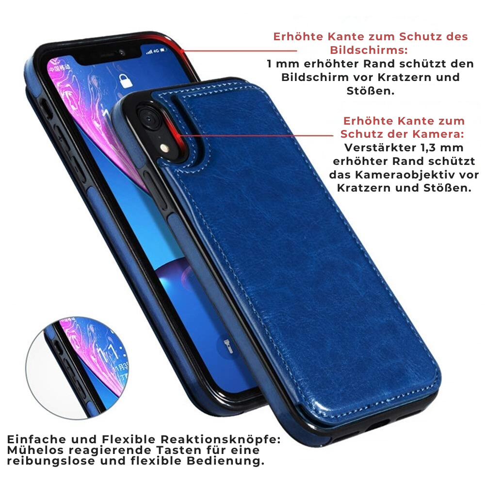 Hochwertige Leder-Brieftaschenhülle für das Apple iPhone | Flip-Cover-Kartenhalter mit Geldbörsen