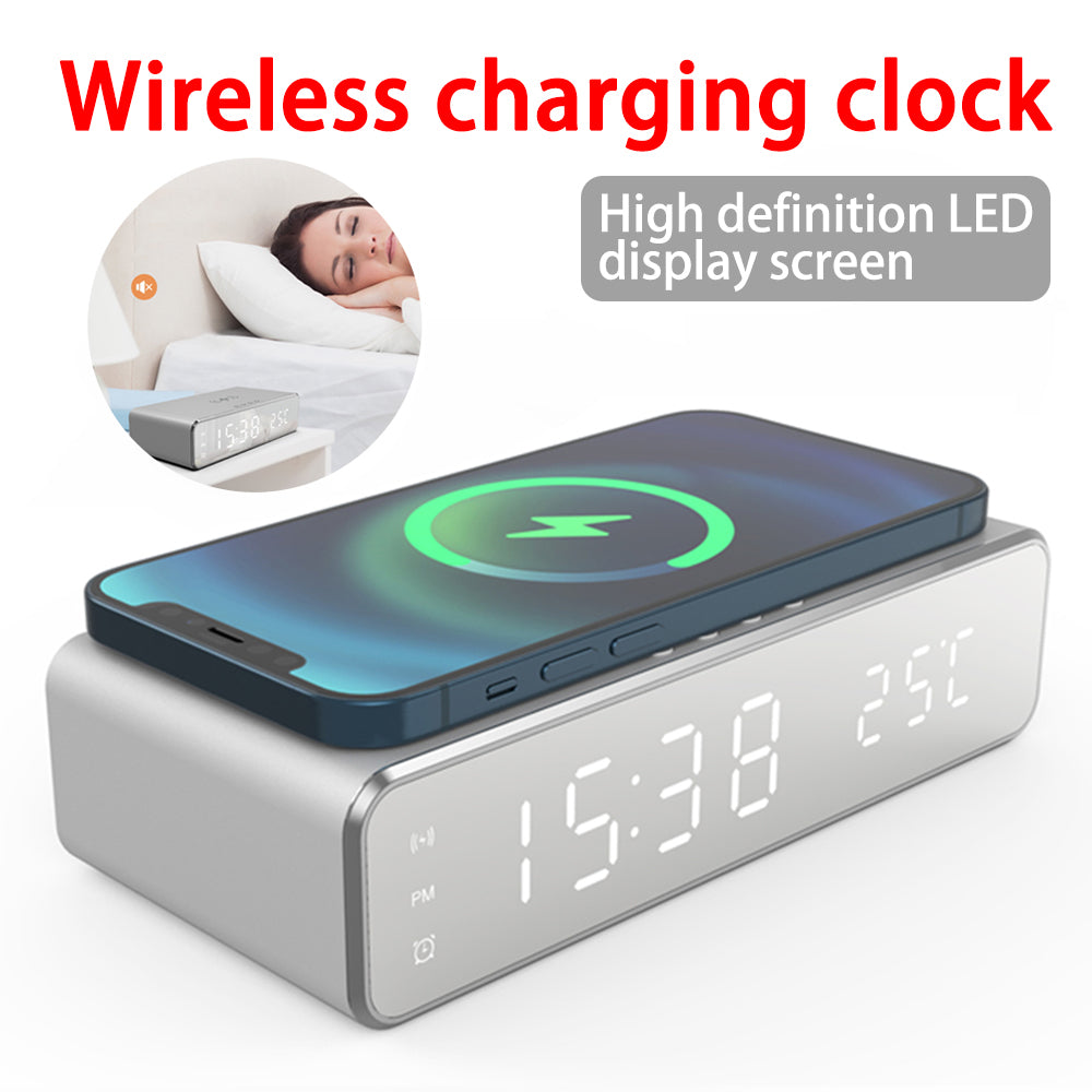 Wireless Charging Station Alarm Clock LED-Fast Docking Station with Digital Thermometer Mobile Charger | Wireless Charging Device for Smartphones, Apple iPhone, Samsung, iOS & Android