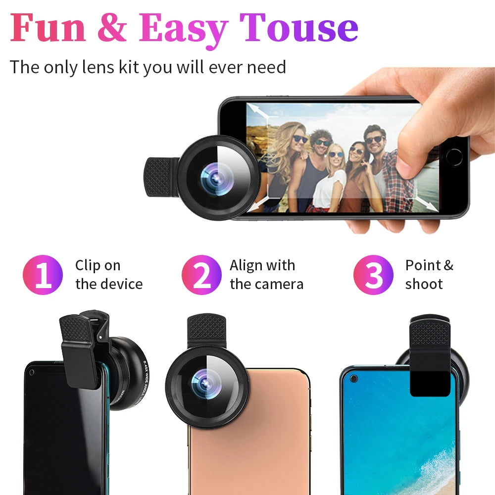 High-Quality 2-in-1 Universal Clip 37mm Phone Lens: 0.45x 49UV Super Wide-Angle + Macro HD, for Smartphones | Compatible with Apple iPhone 15/14/13/12/11 Pro Max Plus Mini, Smartphones, Apple iPhone, Samsung, iOS & Android | Limited Edition