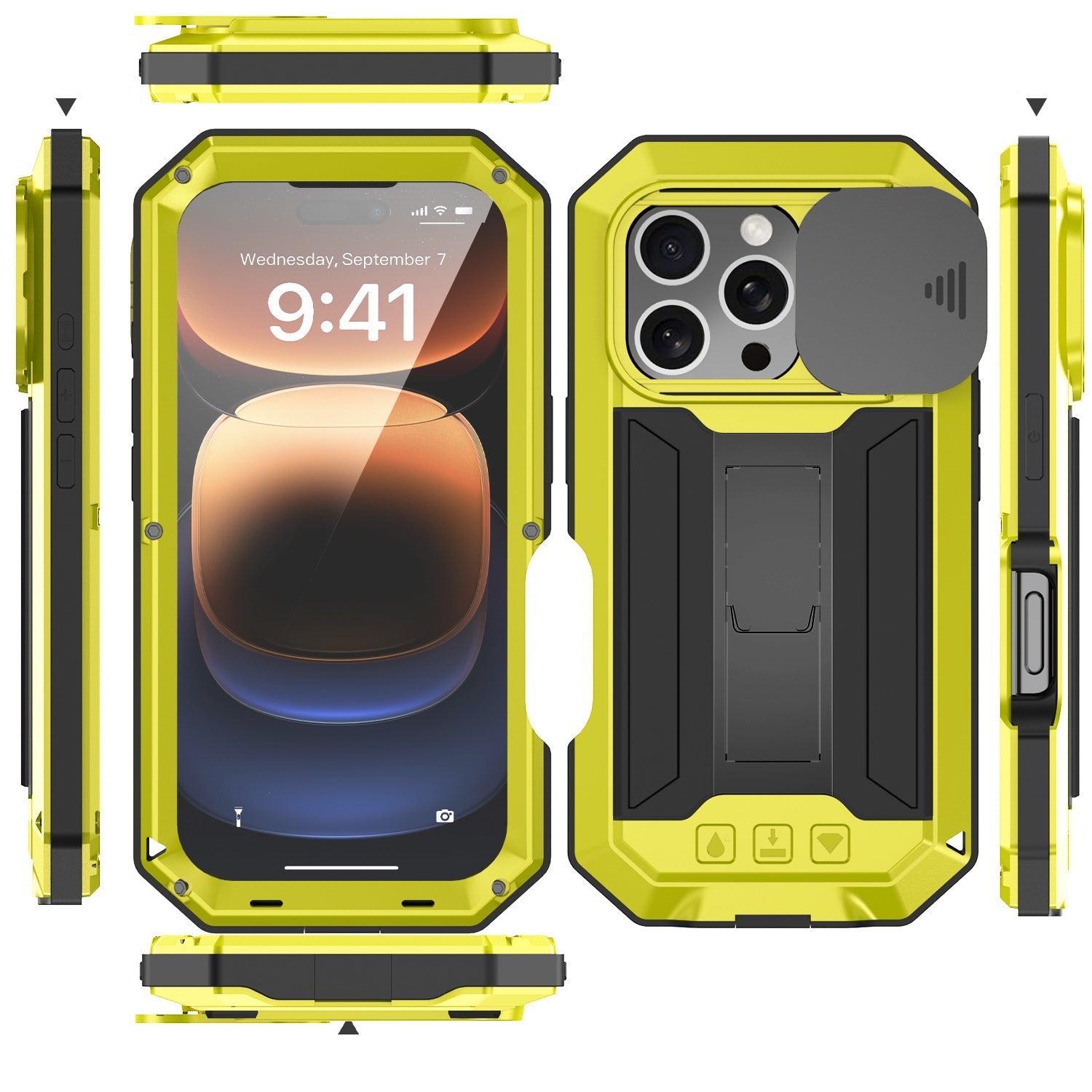 Military Heavy-Duty Metal iPhone Case – Full-Body Hybrid Cover with Slide Camera Protection & Built-in Screen Protector 