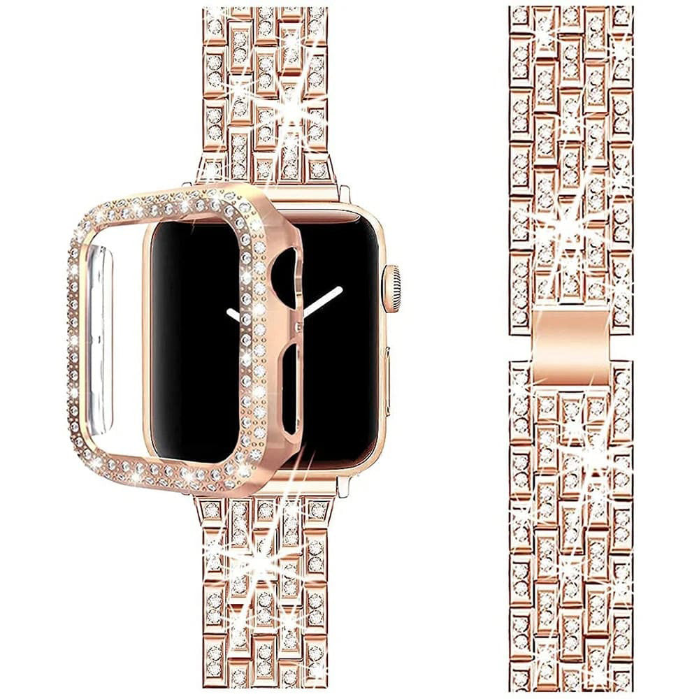 Luxus Premium Glitzer Metall Armband und Diamant Schutzhülle für Apple Uhren Serie 9 8 7 6 5 4 SE | Ultra 49mm 45mm 41mm 40