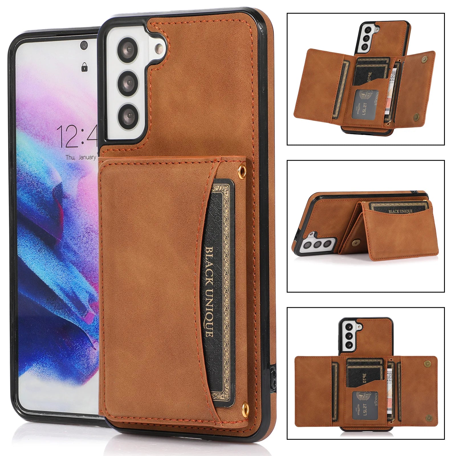 Hochwertige Leder-Brieftasche mit Kartenfach, Portmonee und Ständer iPhone-Hülle | MagSafe Case mit Rundumschutz und Kameralinsenschutzabdeckung für Apple iPhone 16/15/14/13/12 Pro Max Plus Mini Cover | Panasche Handyhülle | Wallet & Geldbörse Schhülle