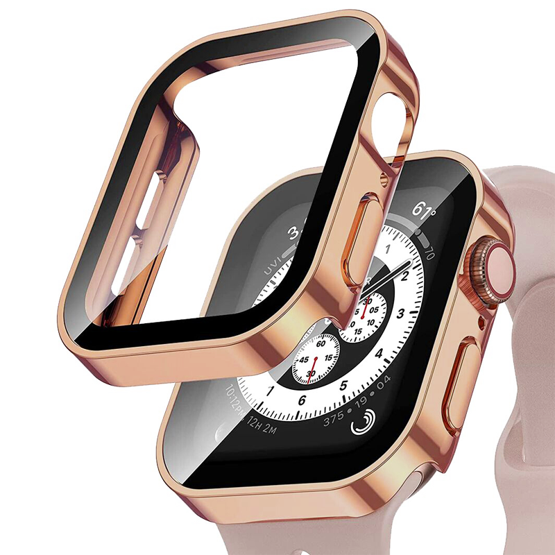 Premium Hülle Apple Watch 9 8 7, 45mm 41mm 44mm 40mm, gehärtete Displayschutzfolie, iWatch Serie 4 5 SE 6 7 8 | Hochwertiges