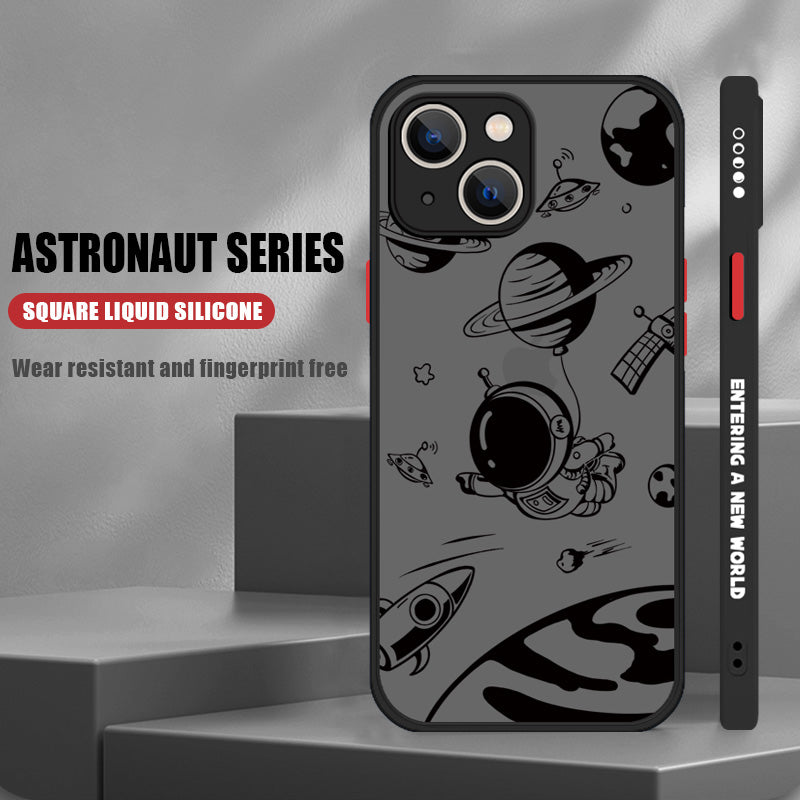 Luxus Astronaut-Acryl Mattes Cartoon-Design Klare iPhone-Hülle | MagSafe Case mit Kameralinsenschutzabdeckung für Apple iPhone 16/15/14/13/12 Pro Max Plus Mini Cover | Panzertasche, Stoßstangenabdeckung Handyhülle | Premium-Schutzhülle