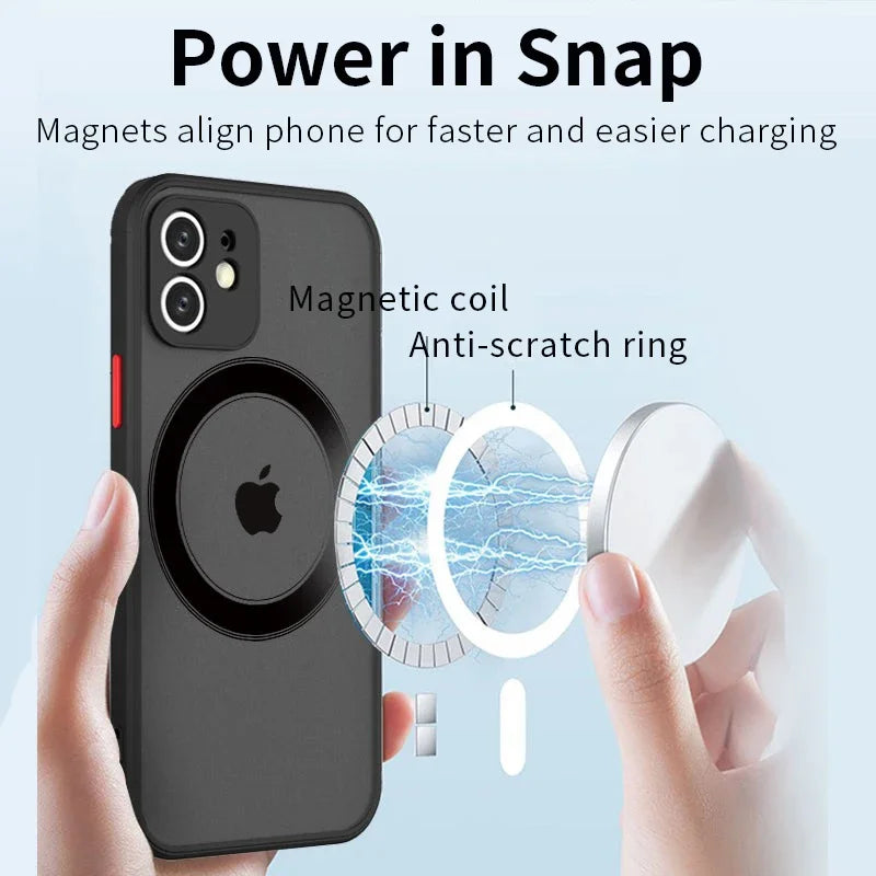 Luxurious Matte Magnetic Apple iPhone 16/15/14/13/12 Pro Max Plus Mini Case | Premium Shockproof Armor Cover with Camera Protection & Magsafe Wireless Charging