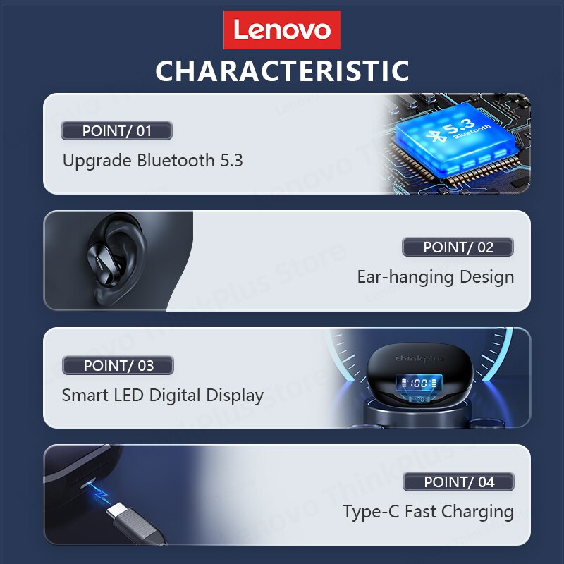 Lenovo LP75 Hochwertiges Bluetooth 5.3 Kopfhörer TWS Wireless Sport LED Digital Anzeige HiFi Stereo Rauschunterdrückung