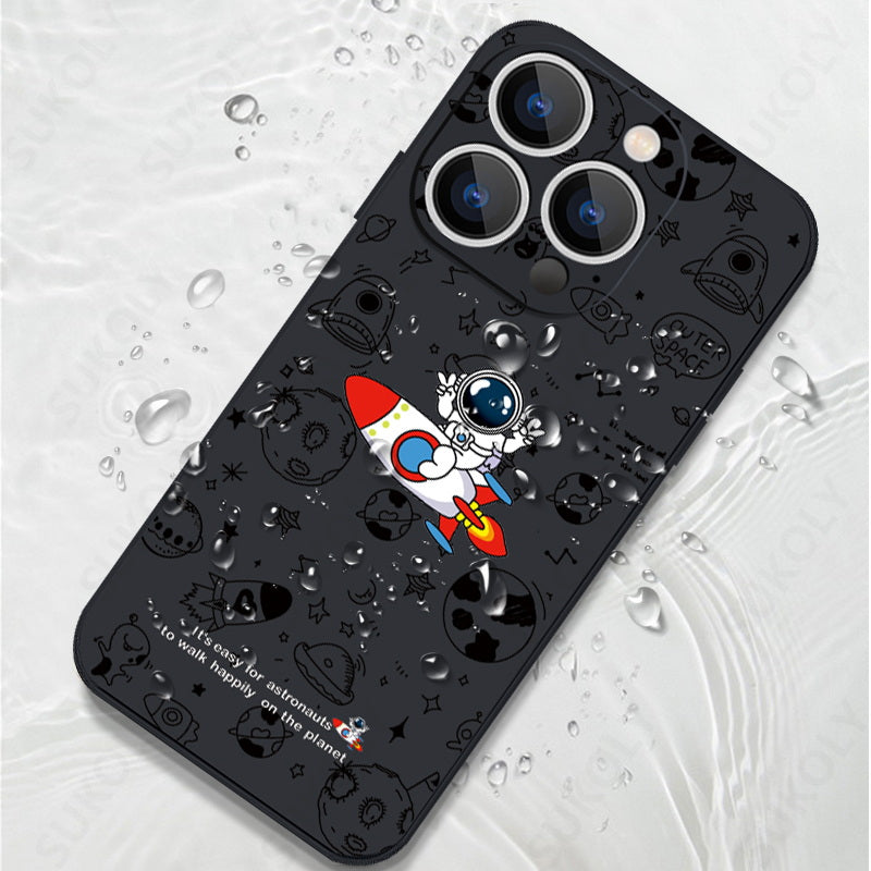 Luxus Astronaut-Acryl Mattes Cartoon-Design Klare iPhone-Hülle | MagSafe Case mit Kameralinsenschutzabdeckung für Apple iPhone 16/15/14/13/12 Pro Max Plus Mini Cover | Panzertasche, Stoßstangenabdeckung Handyhülle | Premium-Schutzhülle