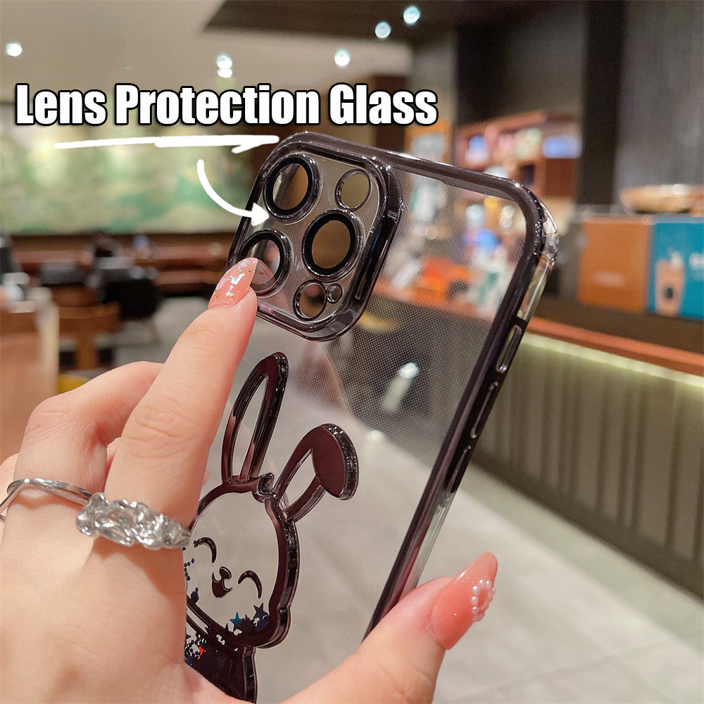 Luxury Cute Rabbit Quicksand Glitter iPhone Case | MagSafe Case | Transparent Camera Lens Cover for Apple iPhone 16/15/14/13/12 Pro Max, Plus Mini | Armor Phone Protective Case