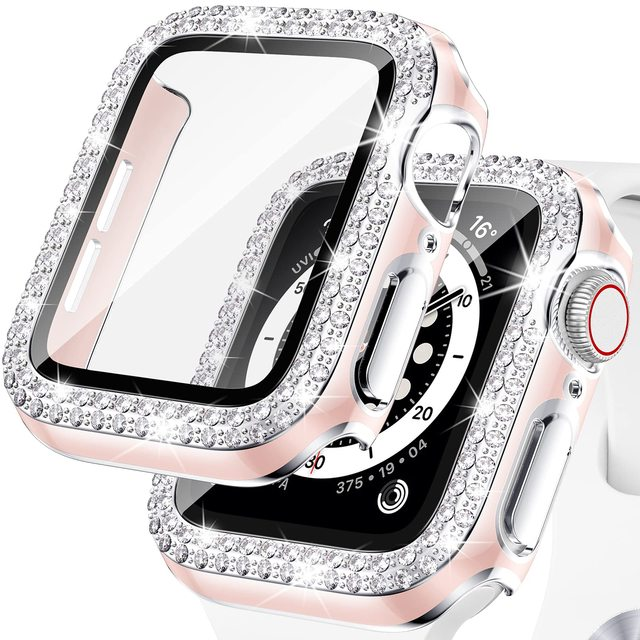 Bling Glasabdeckung für Apple Uhrengehäuse 45mm 41mm 40mm 44mm 42mm 38mm | Luxus Diamant Stoßstange Displayschutz