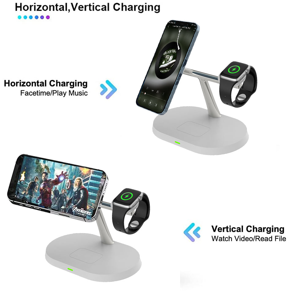 5-in-1 Magnetischer Kabelloser Ladeständer für iPhone 15/14/13/12 Pro Max, Apple Watch 9/8/7, AirPods | Schnelle Wireless-Charging-Dockingstation - Phone Heaven Zone