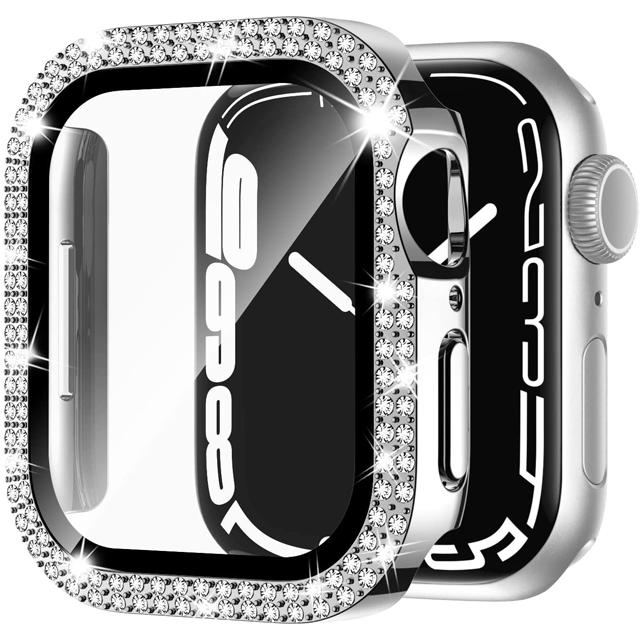 Bling Glasabdeckung für Apple Uhrengehäuse 45mm 41mm 40mm 44mm 42mm 38mm | Luxus Diamant Stoßstange Displayschutz