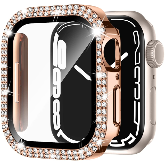 Bling Glasabdeckung für Apple Uhrengehäuse 45mm 41mm 40mm 44mm 42mm 38mm | Luxus Diamant Stoßstange Displayschutz