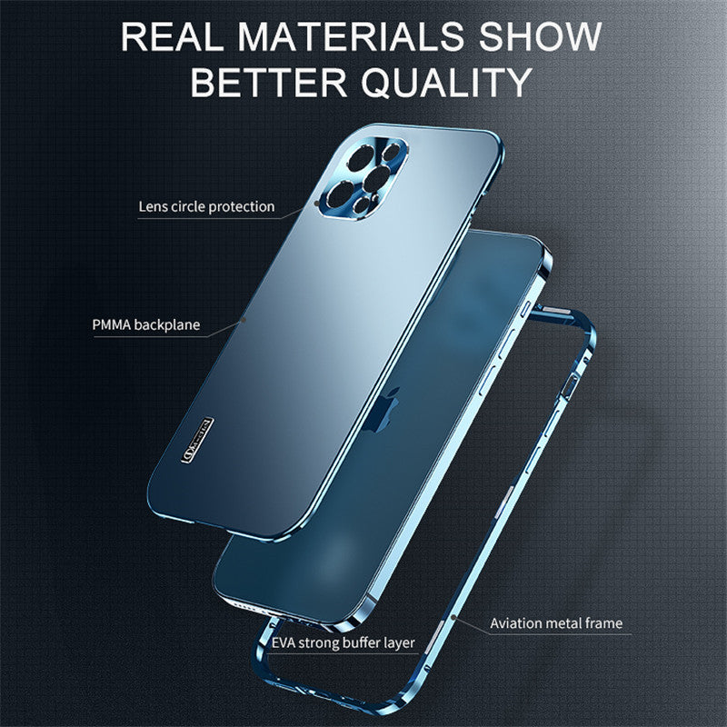 Luxury Ultra-Thin iPhone Case: Metal Alloy and Glass, Privacy Protection, Double-Sided 360° Full Protection | MagSafe-Compatible Magnetic Adsorption | Shockproof with Camera Protection Case | Apple iPhone 16/15/14/13/12 Pro Max, Plus, Mini Cover