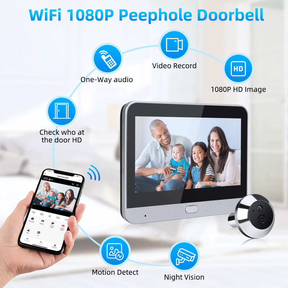 Premium Tuya 1080p 2.4G WiFi Magic Door Camera, Automatic Detection, Digital Door Peephole, Wireless Doorbell for Smartphone, Laptop, Tablet, PC, Apple iPhone, iPad, MacBook, iOS, Android, Samsung Home | Limited Edition