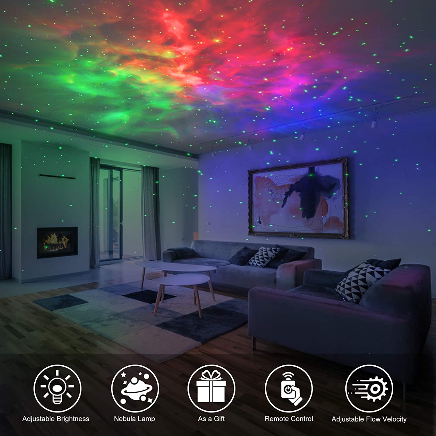 Premium Sterne-Projektor Licht: Buntes Nebelwolken-Nachtlicht, Dynamisches Galaxien-Sternennachtlicht für Schlafzimmer, Spielzimmer, Party | Limitierte Auflage Smartphone, Laptop, Tablet, PC, Apple iPhone, iPad, MacBook, iOS, Android, Samsung