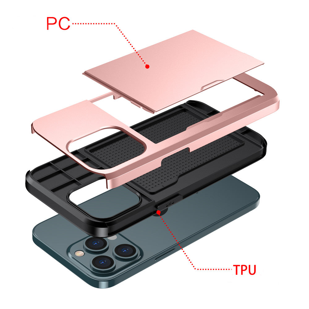 Hochwertiges Brieftasche mit Karten-Steckplatz und Kreditkartenhalter Abdeckung Slider Dual Layer iPhone Hülle | MagSafe Case mit Kameralinsedeckung für Apple iPhone 16/15/14/13/12 Pro Max Plus Mini Cover | Panzertasche Handyhülle | Wallet Schutzhülle