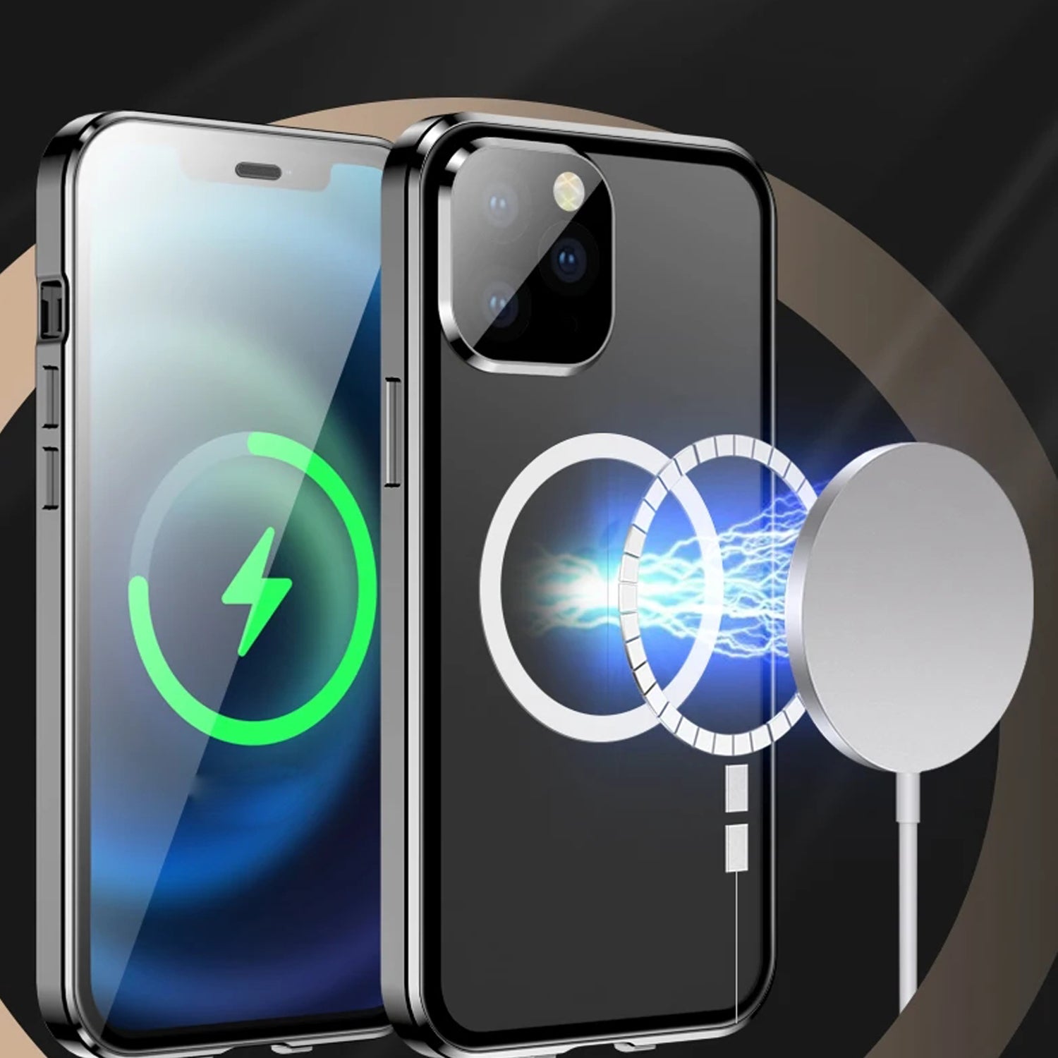 Hochwertige iPhone Hülle mit 360° Vollversiegeltem Schutz aus Glas und Metall | MagSafe-kompatible Schutzhülle mit Rundumschutz und Kameralinsenschutz für Apple iPhone 16/15/14/13/12 Pro Max, Plus, Mini Cover | Panzertasche und Stoßstangenabdeckung