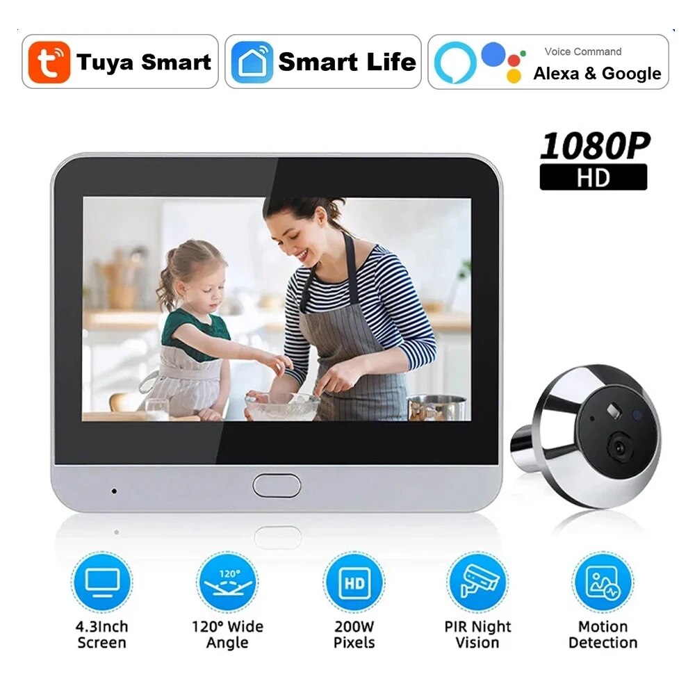 Premium Tuya 1080p 2.4G WiFi Magic Door Camera, Automatic Detection, Digital Door Peephole, Wireless Doorbell for Smartphone, Laptop, Tablet, PC, Apple iPhone, iPad, MacBook, iOS, Android, Samsung Home | Limited Edition