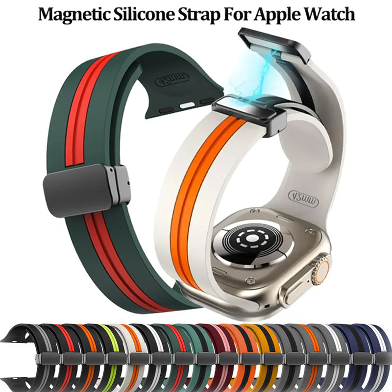 Premium Silikon Magnetarmband für Apple Watch Serie 9/8/7/SE/6/5/3/Ultra/2: 38mm, 40mm, 41mm, 42mm, 44mm, 45mm, 49mm