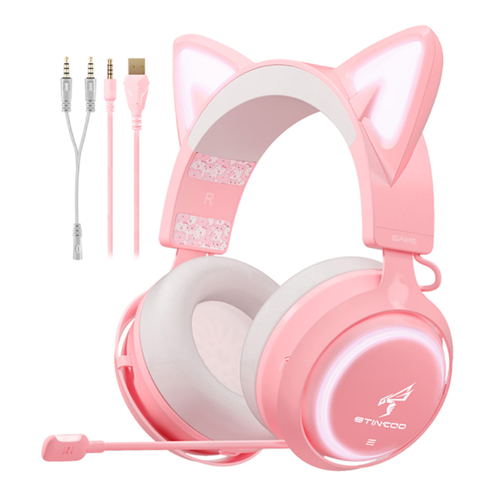 High-quality Onikuma X15 Pro Over-Ear Gaming Headset with Cable | Noise Cancellation, Pink Cat Ears, RGB Light, and Microphone for PC PS4 Gaming