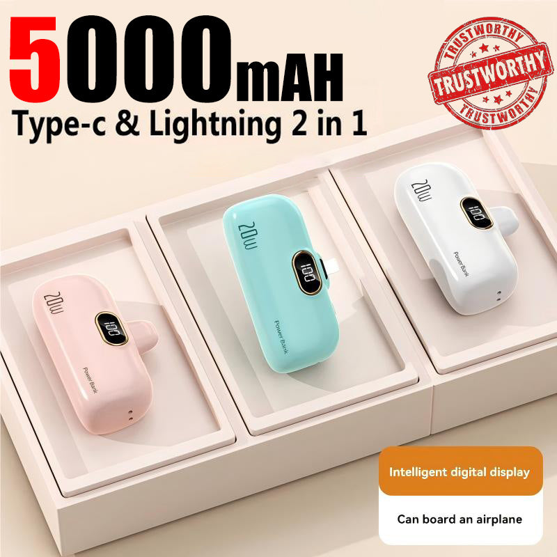 Premium Mini Power Bank 5000mAh – Ladegerät QC PD Schnellaufladen für Smartphones, Apple iPhone, Samsung, iOS & Android | Externe Batterie, tragbares Ladegerät für iOS, iPhone, Android & Samsung