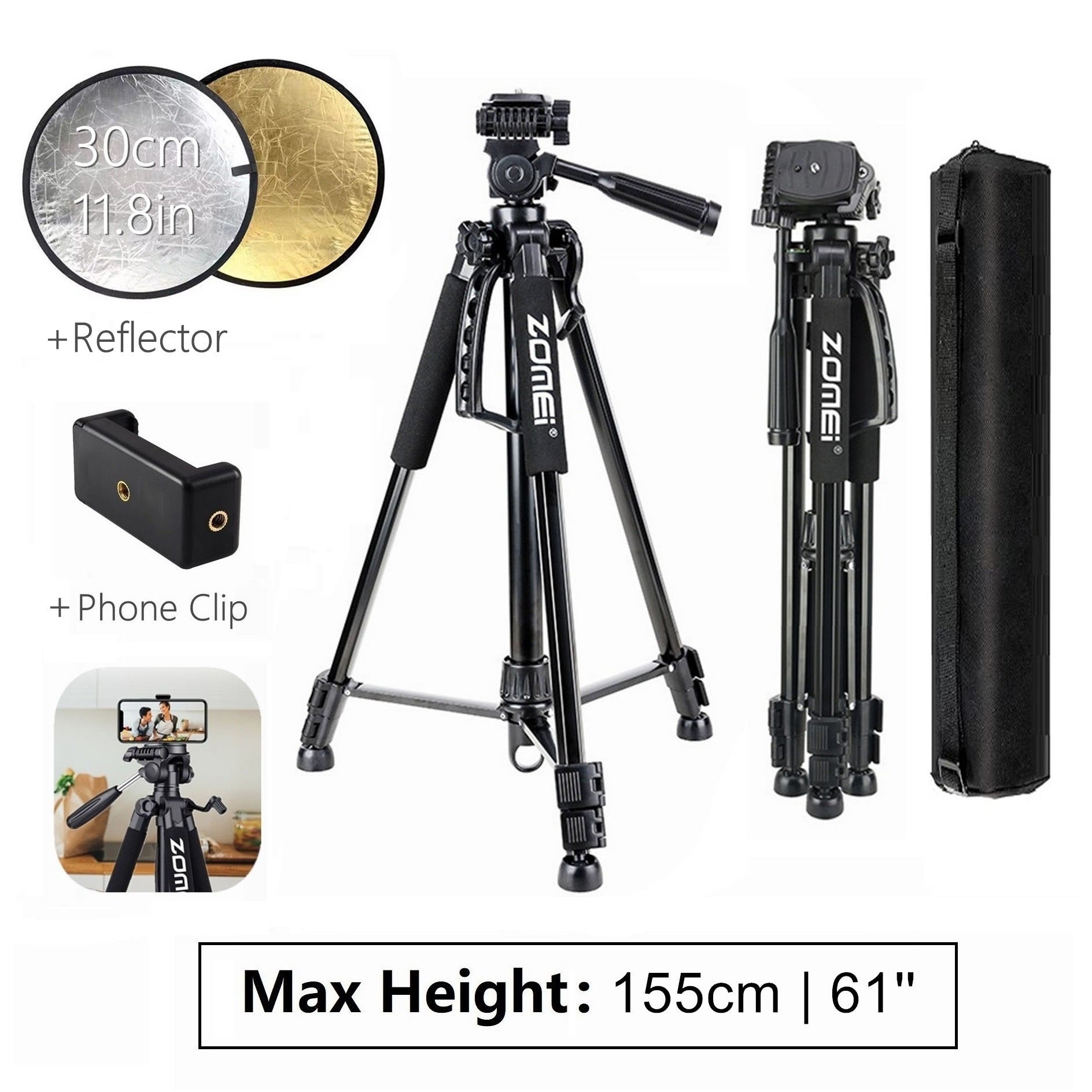 Professionelles Aluminium-Reisestativ, 140 cm für Videografie & Fotografie:, geeignet für Smartphones, Apple iPhone, Samsung, iOS &amp; Android, Apple iPhone 15/14/13/12/11 Pro Max Plus Mini, Samsung, Android, GoPro, Canon/Nikon DSLR/SLR