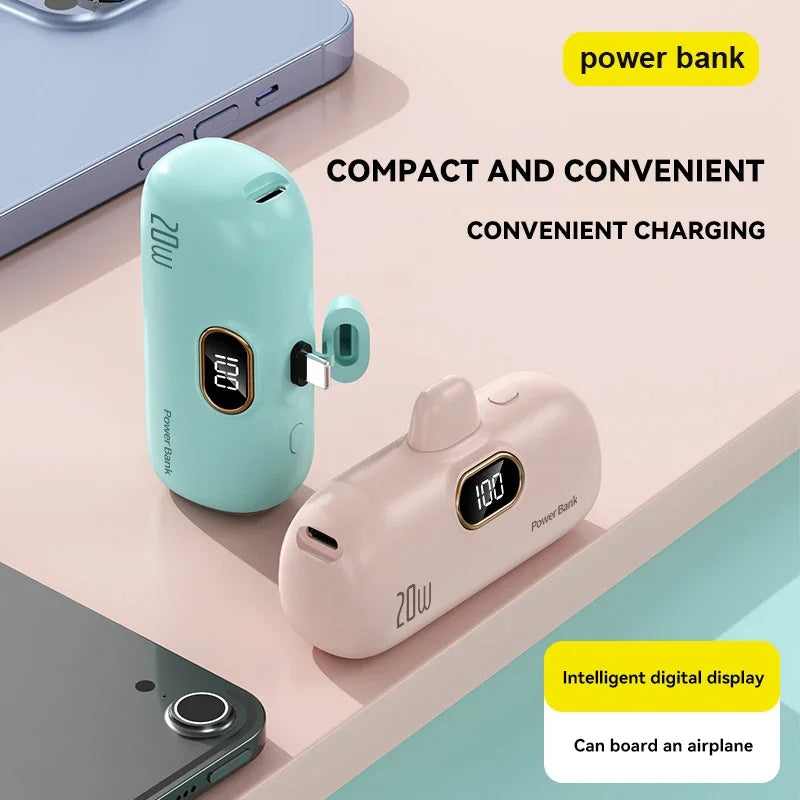 Premium Mini Power Bank 5000mAh – Ladegerät QC PD Schnellaufladen für Smartphones, Apple iPhone, Samsung, iOS & Android | Externe Batterie, tragbares Ladegerät für iOS, iPhone, Android & Samsung