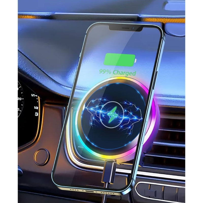 Premium RGB Magnetische Auto Telefon Halter und Qi 15W Drahtlose Ladegerät für Smartphones, Apple iPhone, Samsung, iOS & Android | Universal Telefon Handyhalter & Ladegerät