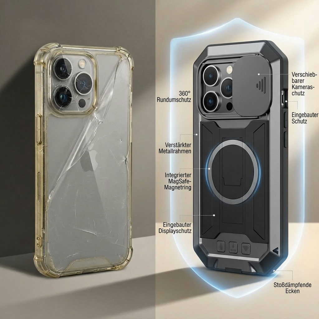 Military Heavy-Duty Metal iPhone Case – Full-Body Hybrid Cover with Slide Camera Protection & Built-in Screen Protector 