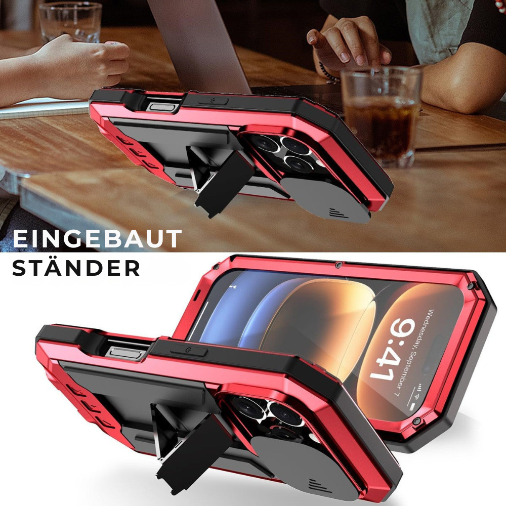 Military Heavy-Duty Metal iPhone Case – Full-Body Hybrid Cover with Slide Camera Protection & Built-in Screen Protector