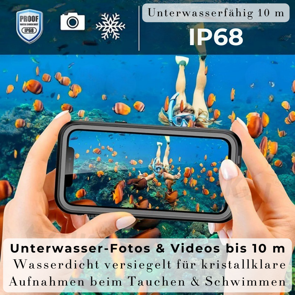Premium IP68 Wasserdichte Magnet-Hülle mit MagSafe für Apple iPhone 16/16e, 15, 14, 13, 12 Pro Max, Pro, Plus & Mini: 360° Vollschutz Case, Militärpanzer-Design | Staubdicht, Stoßfest Cover mit Kameraschutz | Ideal für Tauchen und Schwimmen