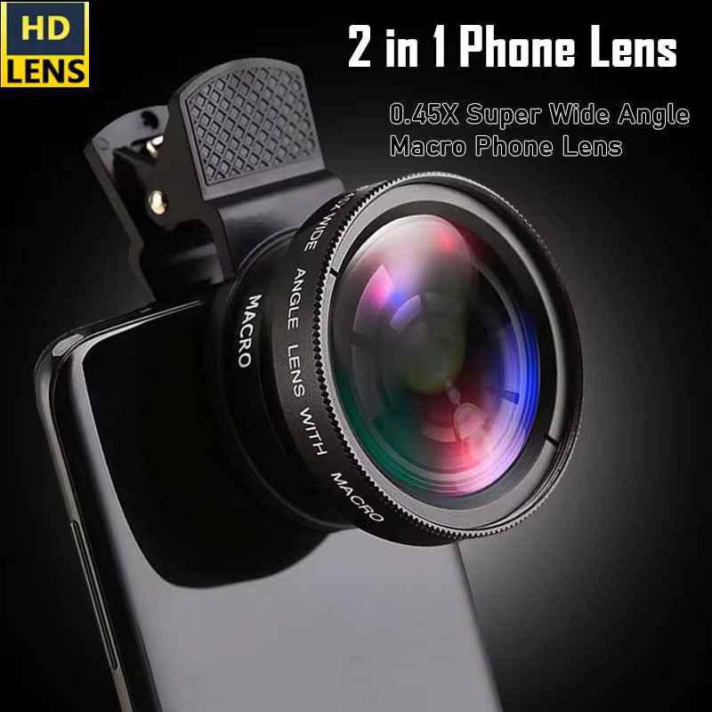 High-Quality 2-in-1 Universal Clip 37mm Phone Lens: 0.45x 49UV Super Wide-Angle + Macro HD, for Smartphones | Compatible with Apple iPhone 15/14/13/12/11 Pro Max Plus Mini, Smartphones, Apple iPhone, Samsung, iOS & Android | Limited Edition