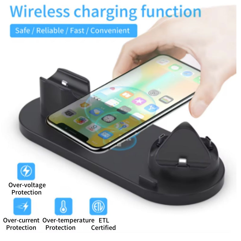 Premium 3-in-1 LED Fast Charging Station | Multifunctional Wireless Charger Fast Wireless Charging Station Docking Station for Smartphones, Apple iPhone, Samsung, iOS & Android AirPods, Apple Watch & iPad | Phone/Tablet Stand & Holder