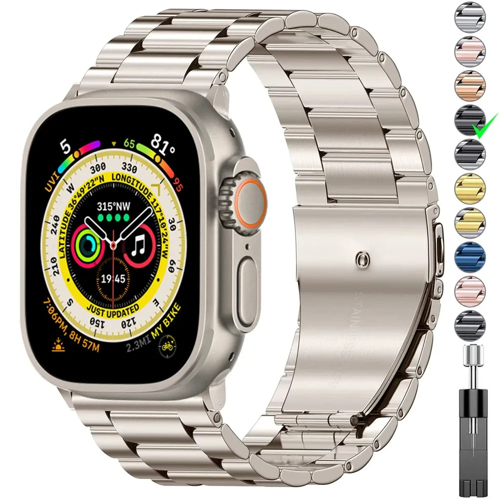 Metal Band for Apple Watch 49mm, 45mm, 44mm, 42mm, 41mm, 40mm | Premium Stainless Steel Bracelet for iWatch Ultra10/9/8/7/6/5/4/3/2/1 & Ultra 2/1, SE: 2024, 2023, 2022, 2021, 2020, 2019, 2018, 2017, 2016SE | Top-Quality Strap