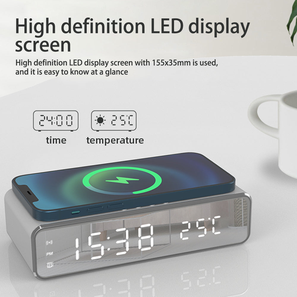 Wireless Charging Station Alarm Clock LED-Fast Docking Station with Digital Thermometer Mobile Charger | Wireless Charging Device for Smartphones, Apple iPhone, Samsung, iOS & Android