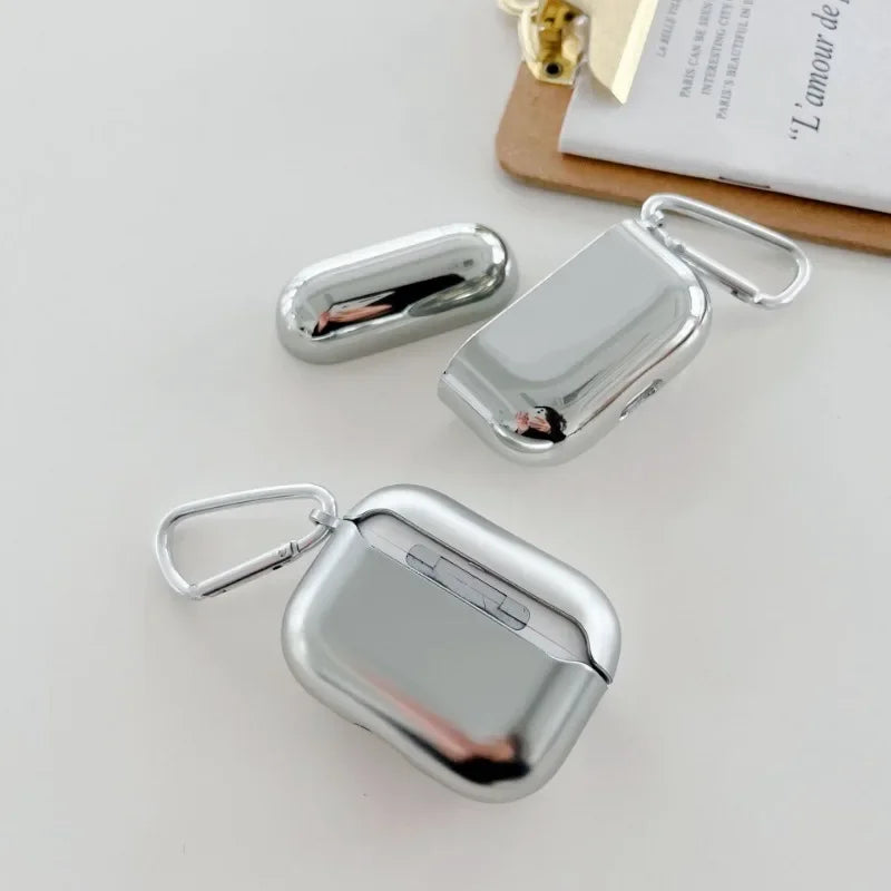 Premium Galvanized Case for Apple AirPods 4/3/2/1 and Pro Series 2024/2022/2021/2019/2016Pro | MagSafe Case Protective Cover - Silver Metal Cover with Keychain for AirPods