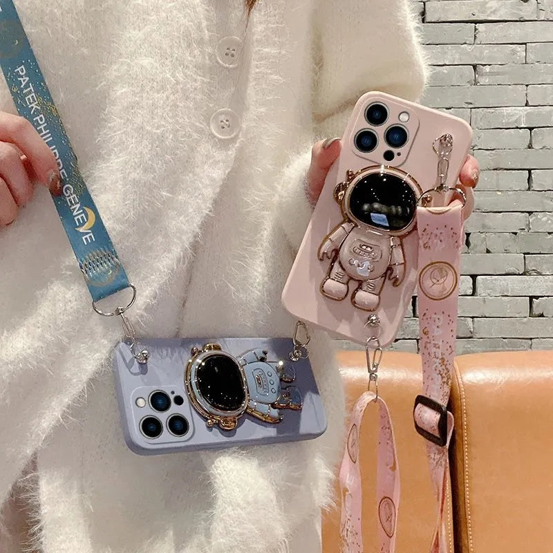 Luxus Crossbody-Lanyard Astronauten-Telefonhalterung und Ständer iPhone Hülle 