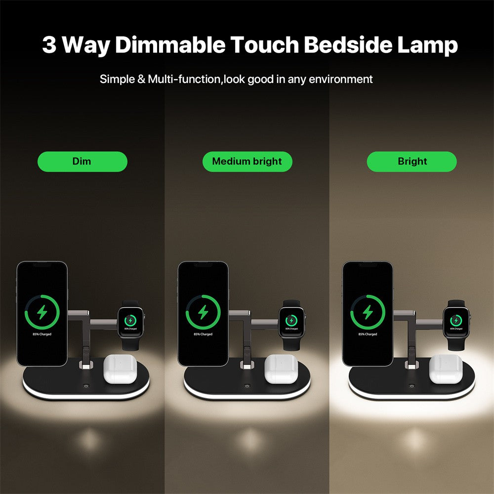 Premium 3-in-1 LED Fast Charging Station | Multifunctional Wireless Charger Fast Wireless Charging Station Docking Station for Smartphones, Apple iPhone, Samsung, iOS & Android AirPods, Apple Watch & iPad | Phone/Tablet Stand & Holder