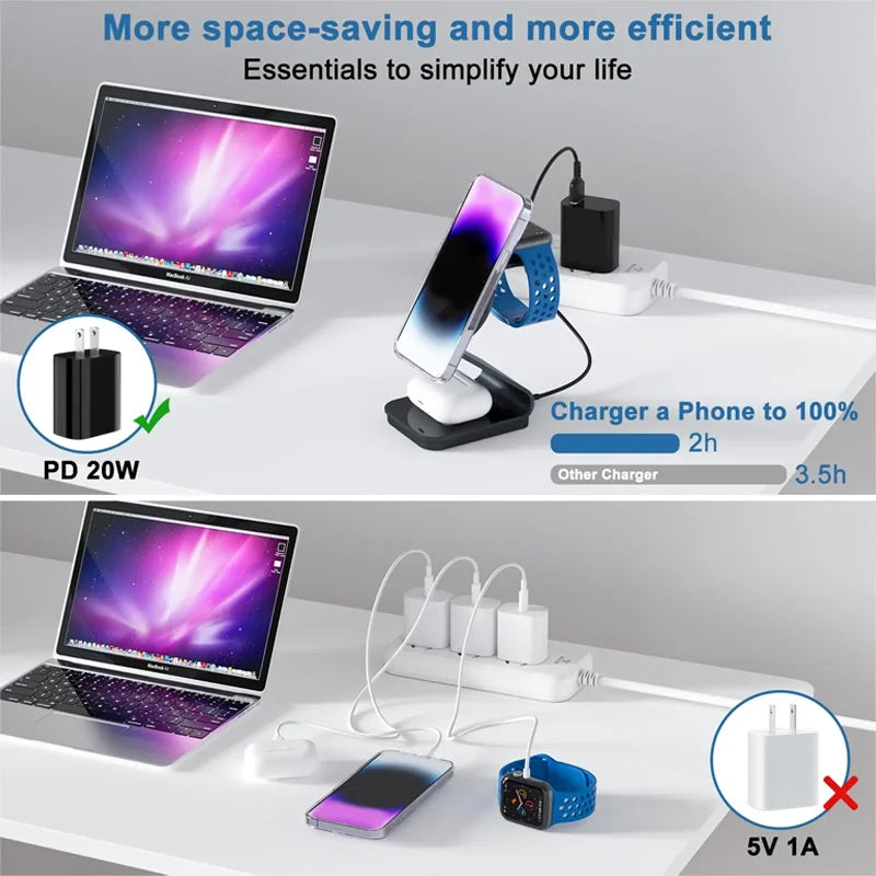 3 In 1 Foldable Magnetic Charging Station 15W Wireless Charger Aluminum Fast Charging Dock Wireless Charging Station for Smartphones, Apple iPhone, Samsung, iOS & Android