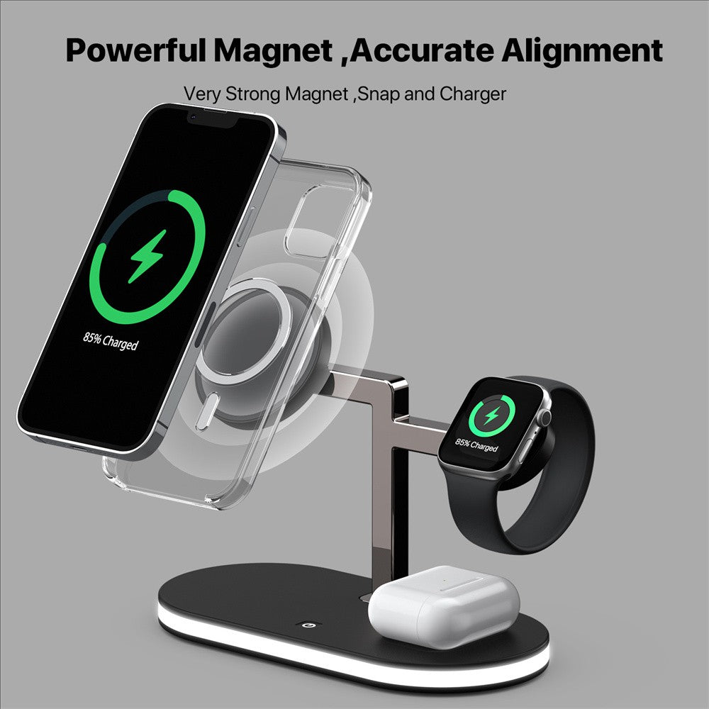 Premium 3-in-1 LED Fast Charging Station | Multifunctional Wireless Charger Fast Wireless Charging Station Docking Station for Smartphones, Apple iPhone, Samsung, iOS & Android AirPods, Apple Watch & iPad | Phone/Tablet Stand & Holder