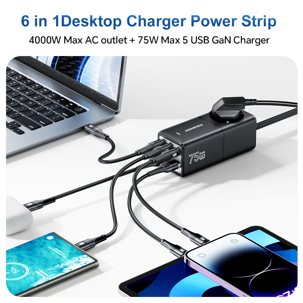 Premium 100W GaN3 Pro USB Ladegerät Desktop Ladestation - Typ C PD QC Quick Charge 4.0 3.0 Schnellladung Smartphones, Apple iPhone, Samsung, iOS & Android