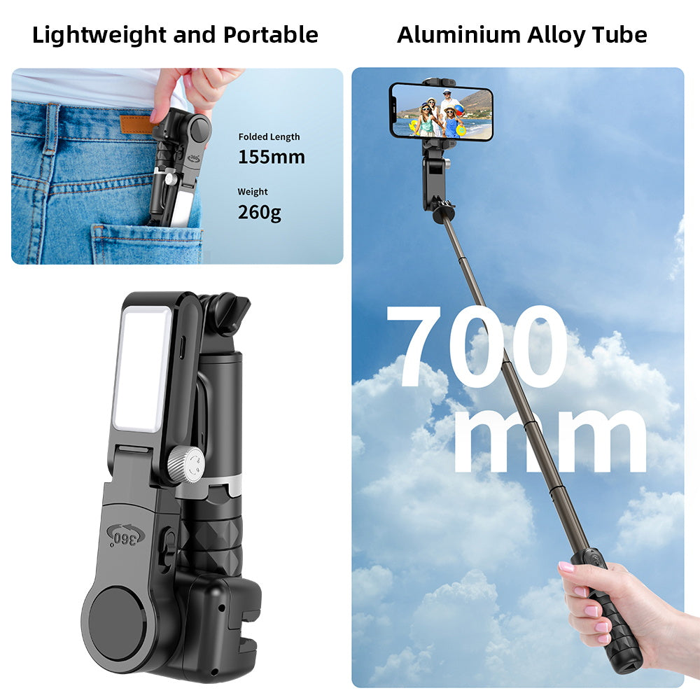 360° Dreh-Gimbal Stabilisator, Selfie Stick & Stativ: Hochwertiges Zubehör für Apple iPhone 16/15/14/13/12/11 Pro Max/Plus/Mini, Android, Samsung Smartphones, Apple iPhone, Samsung, iOS & Android | Live-Fotografie