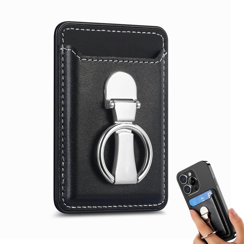 High-Quality Leather MagSafe Wallet with Card Slots: Foldable Ring Holder & Stand Function, Magnetic for Smartphones, Apple iPhone, Samsung, iOS & Android