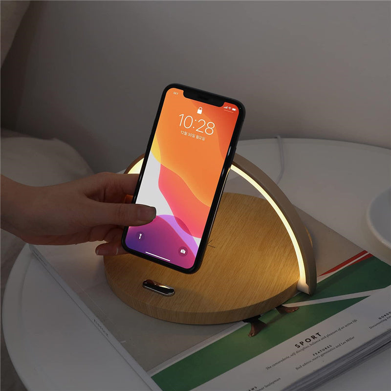 Premium LED Nacht-Schreibtischlampe Ladegerät & 10W Schnellladestation | Fast Wireless Charging Dockingstation für Smartphones, Apple iPhone, Samsung, iOS & Android AirPods,