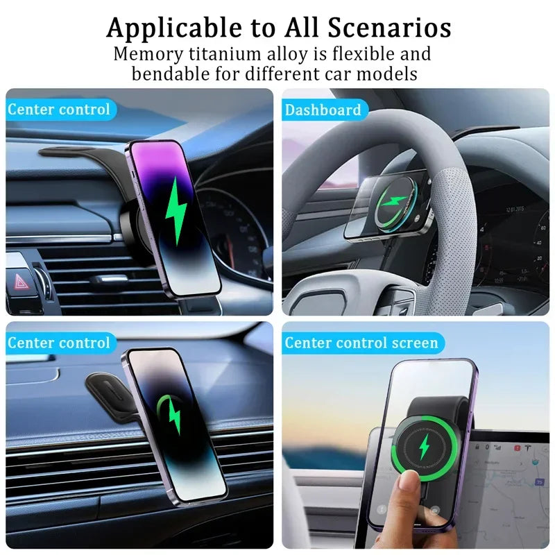 High-Quality Magnetic 30W Wireless Car Charger with Phone Mount for Smartphones, Apple iPhone, Samsung, iOS & Android | Fast Charging Station and Car Holder