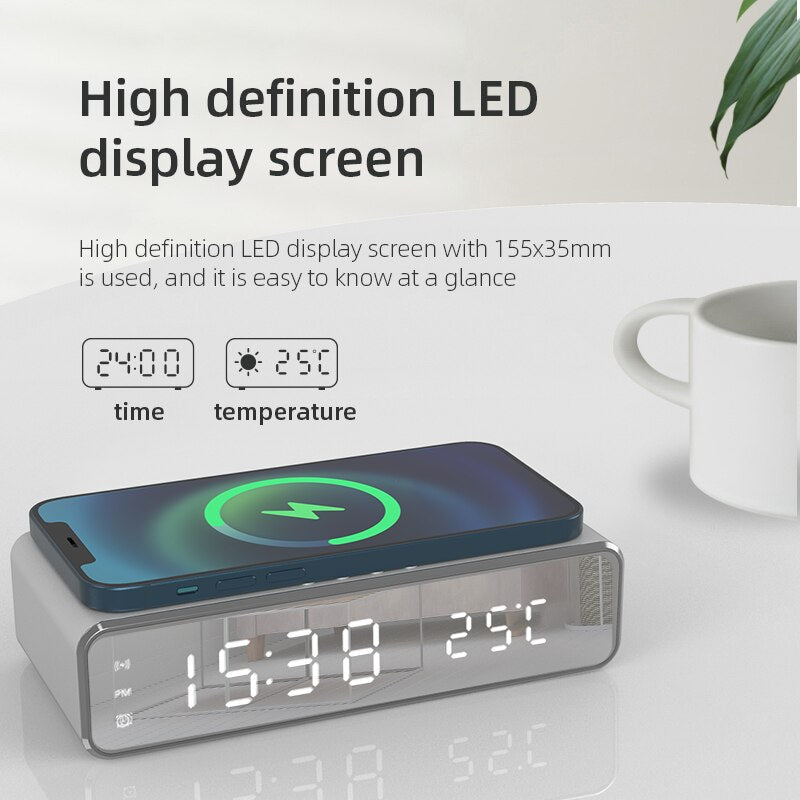 Kabellose Ladestation Wecker LED-Schnellladestation Handy Ladegerät  Wireless Charging Station Apple iPhone, Samsung, Android